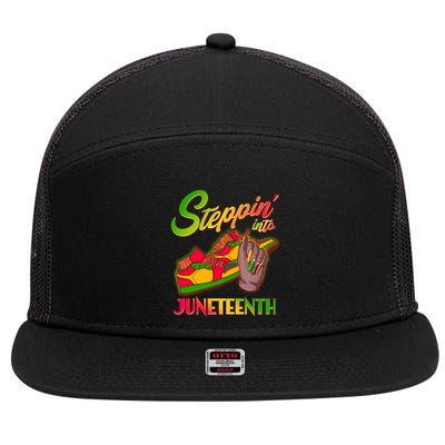 Steppin Into Juneteenth 7 Panel Mesh Trucker Snapback Hat