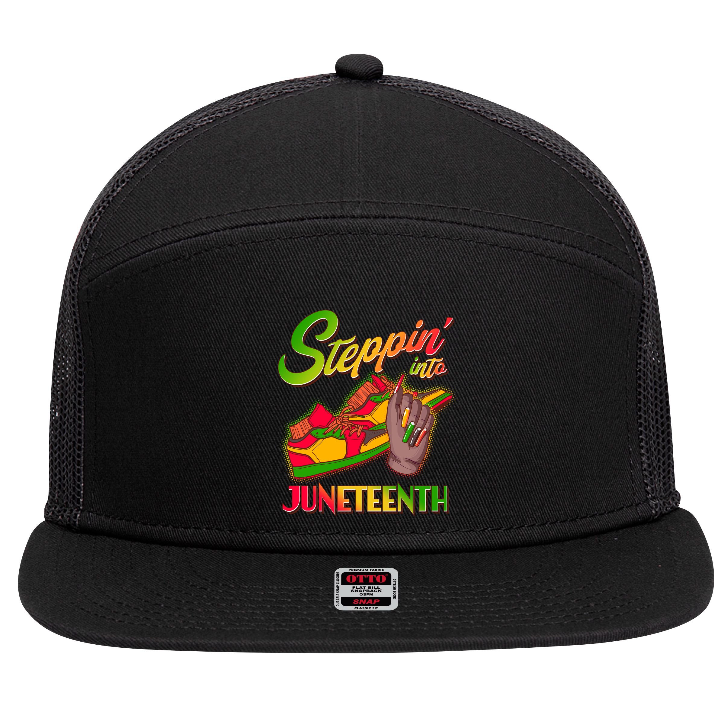 Steppin Into Juneteenth 7 Panel Mesh Trucker Snapback Hat