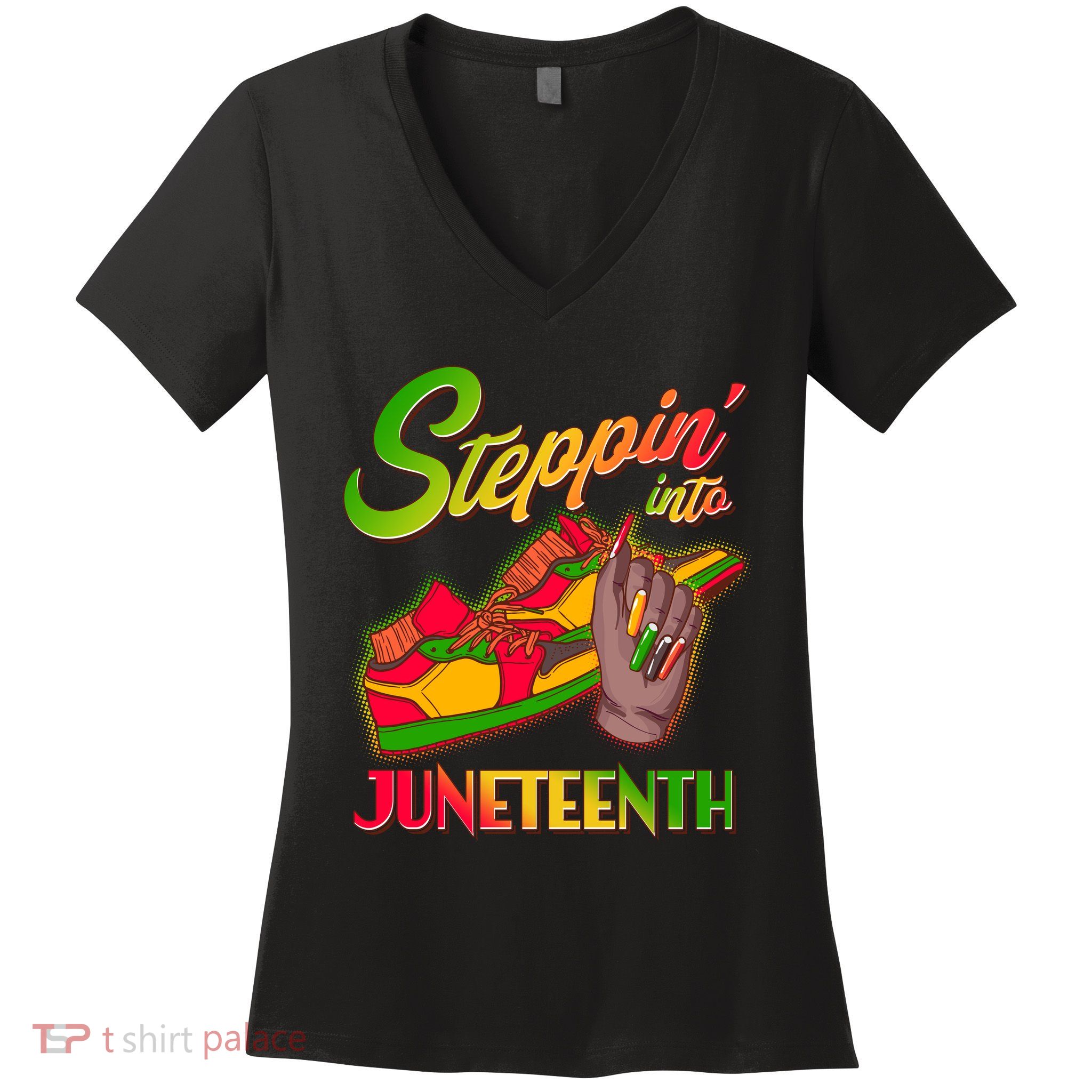 Steppin Into Juneteenth Women's V-Neck T-Shirt