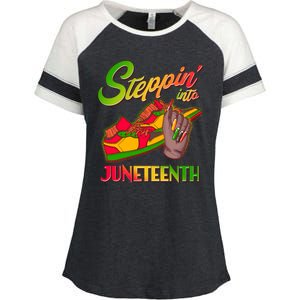 Steppin Into Juneteenth Enza Ladies Jersey Colorblock Tee