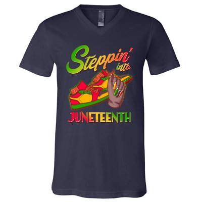 Steppin Into Juneteenth V-Neck T-Shirt