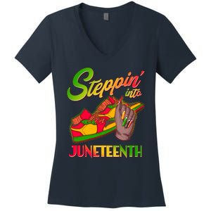 Steppin Into Juneteenth Women's V-Neck T-Shirt