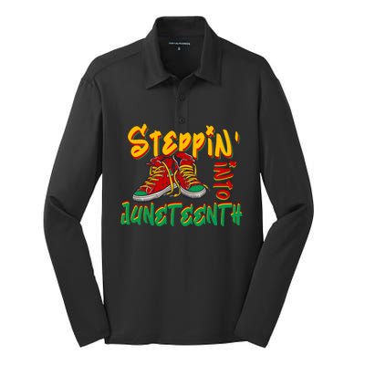 Stepping Into Junenth Celebrate Black Freedom Day 1865 Gift Silk Touch Performance Long Sleeve Polo