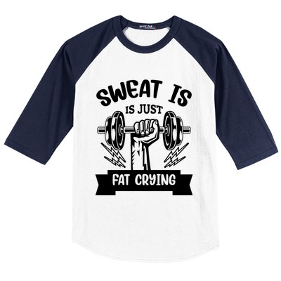 Sweat Is Just Fat Crying Funny Workout Gym Fitness Cute Gift Baseball Sleeve Shirt