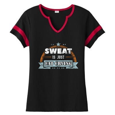 Sweat Is Just Fat Crying Funny Workout Saying Gym Lover Funny Gift Ladies Halftime Notch Neck Tee