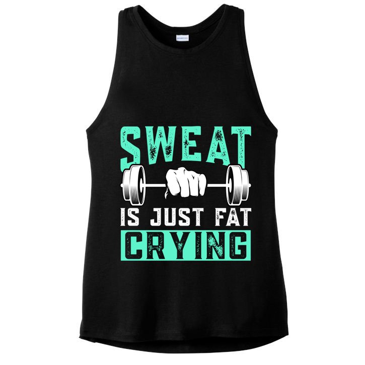 Sweat Is Just Fat Crying Muscle Trainer Bodybuilding Fitness Gift Ladies PosiCharge Tri-Blend Wicking Tank
