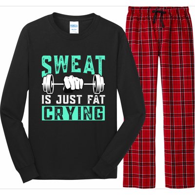 Sweat Is Just Fat Crying Muscle Trainer Bodybuilding Fitness Gift Long Sleeve Pajama Set