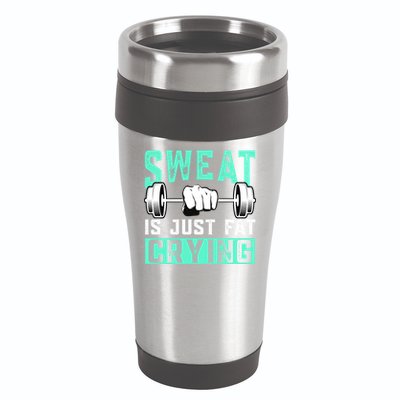 Sweat Is Just Fat Crying Muscle Trainer Bodybuilding Fitness Gift 16oz Travel Tumbler