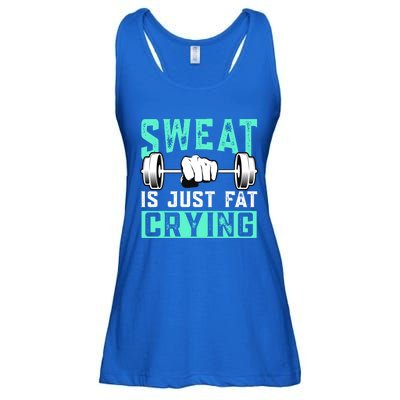 Sweat Is Just Fat Crying Muscle Trainer Bodybuilding Fitness Gift Ladies Essential Flowy Tank