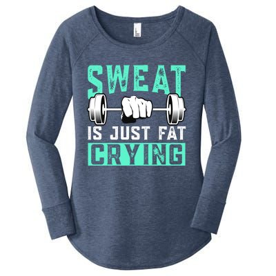 Sweat Is Just Fat Crying Muscle Trainer Bodybuilding Fitness Gift Women's Perfect Tri Tunic Long Sleeve Shirt