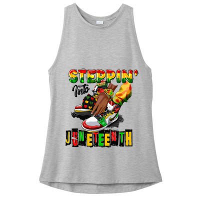 Stepping Into Juneteenth African American Black Shoes Ladies PosiCharge Tri-Blend Wicking Tank