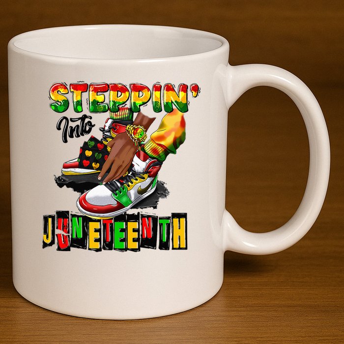 Stepping Into Juneteenth African American Black Shoes 11oz C Handle Ceramic Mug