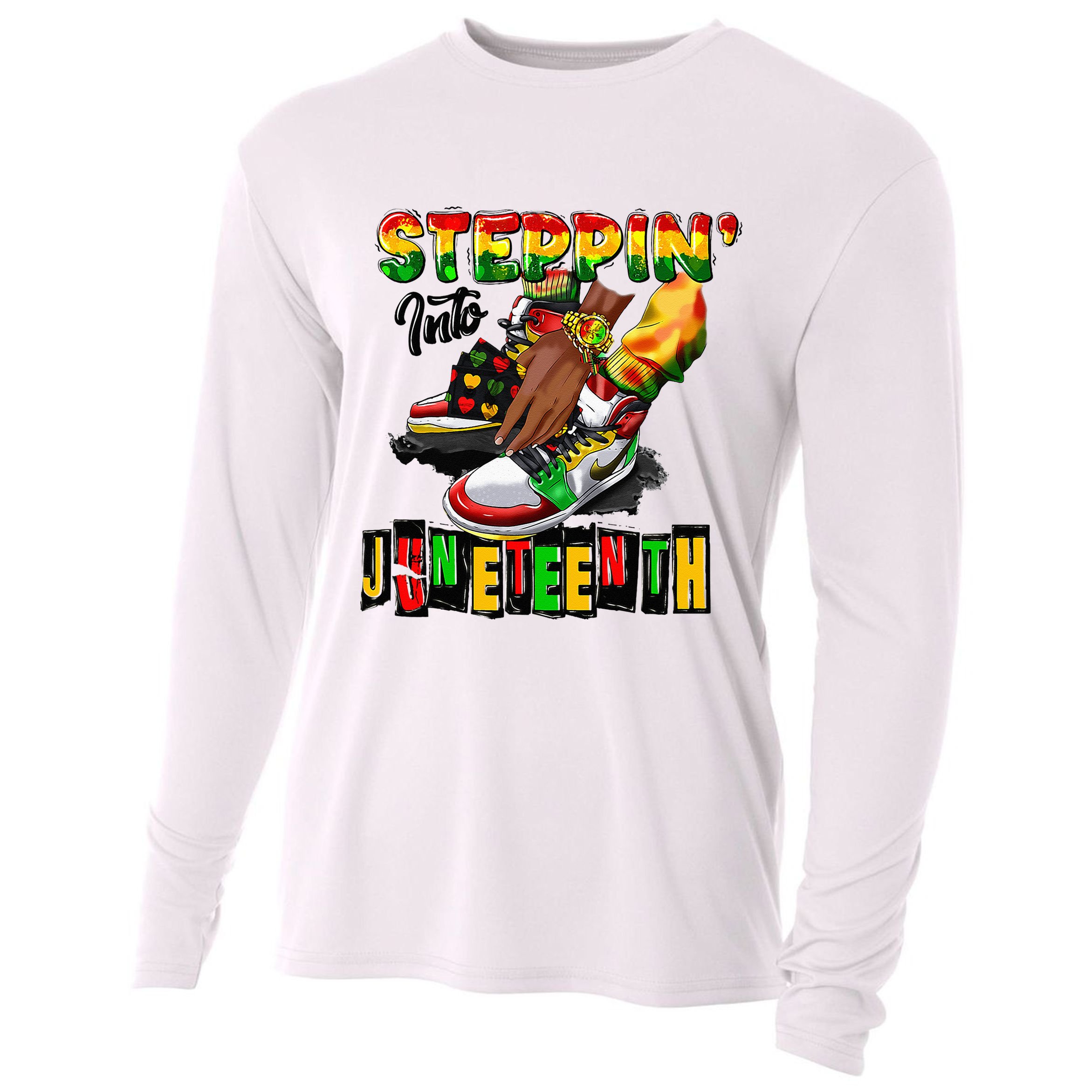 Stepping Into Juneteenth African American Black Shoes Cooling Performance Long Sleeve Crew