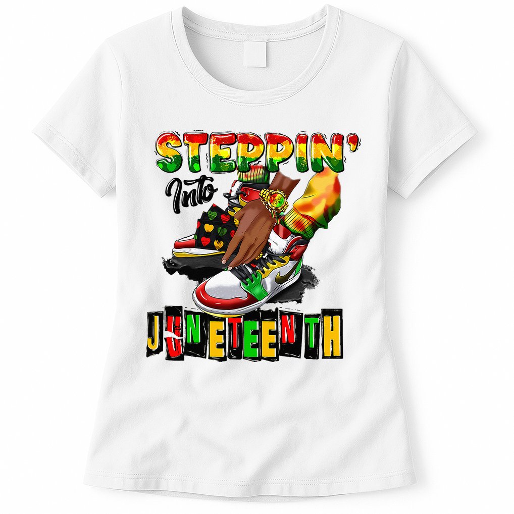 Stepping Into Juneteenth African American Black Shoes Womens T-Shirt