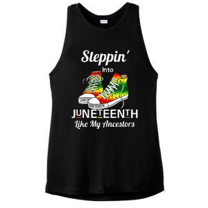 Stepping Into Juneteenth Like My Ancestors Happy Juneteenth Ladies PosiCharge Tri-Blend Wicking Tank