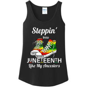 Stepping Into Juneteenth Like My Ancestors Happy Juneteenth Ladies Essential Tank