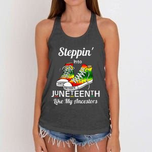 Stepping Into Juneteenth Like My Ancestors Happy Juneteenth Women's Knotted Racerback Tank