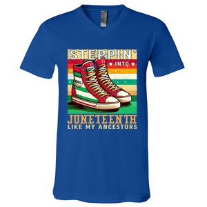 Stepping Into Junenth Like My Ancestors Black History Funny Gift V-Neck T-Shirt