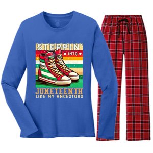 Stepping Into Junenth Like My Ancestors Black History Funny Gift Women's Long Sleeve Flannel Pajama Set 