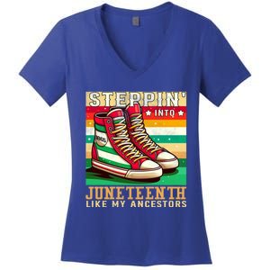 Stepping Into Junenth Like My Ancestors Black History Funny Gift Women's V-Neck T-Shirt