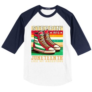 Stepping Into Junenth Like My Ancestors Black History Funny Gift Baseball Sleeve Shirt