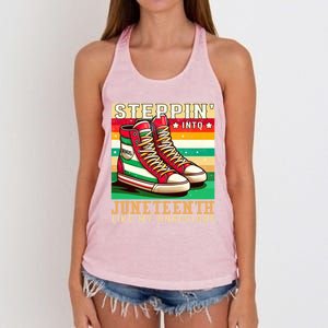 Stepping Into Junenth Like My Ancestors Black History Funny Gift Women's Knotted Racerback Tank