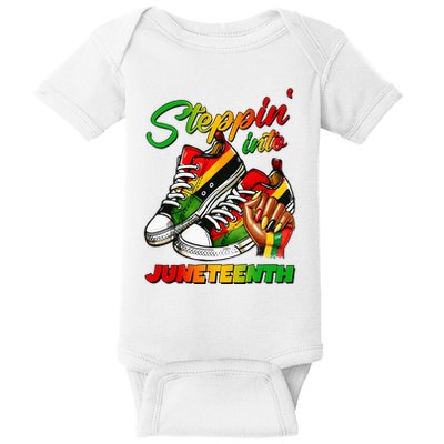 Stepping Into Juneteenth Afro Woman Black Girl Sneakers Baby Bodysuit