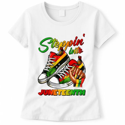 Stepping Into Juneteenth Afro Woman Black Girl Sneakers Womens T-Shirt