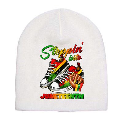 Stepping Into Juneteenth Afro Woman Black Girl Sneakers Short Acrylic Beanie
