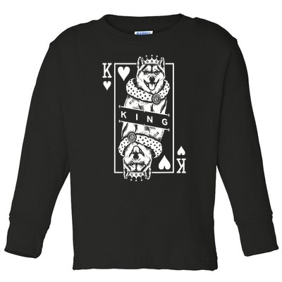 Shiba Inu King Of Hearts Funny Dog Playing Card Pop Art Toddler Long Sleeve Shirt