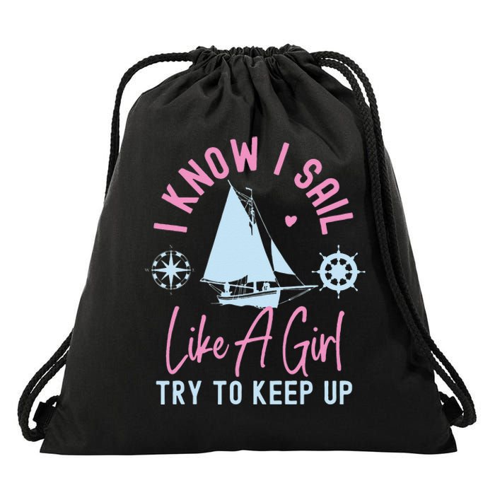 Sailing I Know I Sail Like A Try To Keep Up Sailboat Drawstring Bag