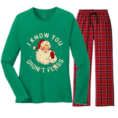 Santa I Know You DidnT Floss Dentist Dental Christmas Women's Long Sleeve Flannel Pajama Set 