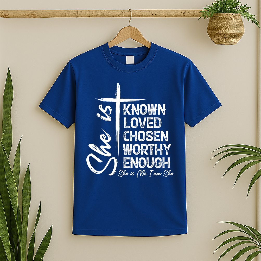 She Is Known Loved Chosen Worthy Enough She Is Me I Am She Gift T-Shirt
