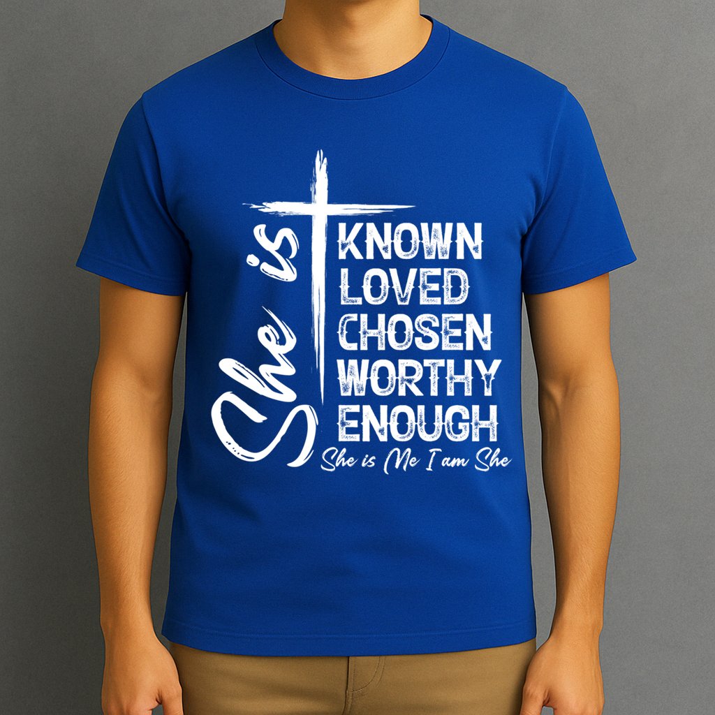 She Is Known Loved Chosen Worthy Enough She Is Me I Am She Gift T-Shirt