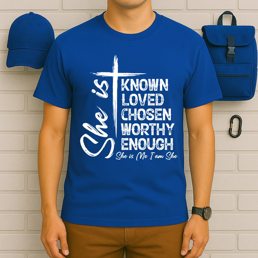 She Is Known Loved Chosen Worthy Enough She Is Me I Am She Gift T-Shirt