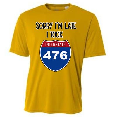 Sorry IM Late I Took Interstate 476 Traffic Car Hwy Highway Cooling Performance Crew T-Shirt