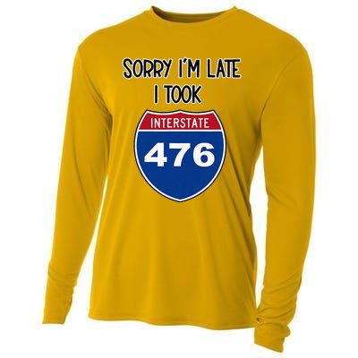 Sorry IM Late I Took Interstate 476 Traffic Car Hwy Highway Cooling Performance Long Sleeve Crew