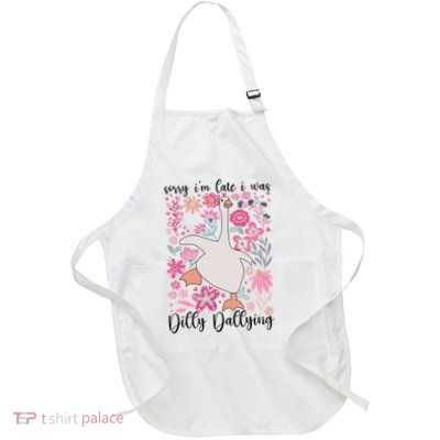 Sorry I'm Late I Was Dilly Dallying Boho Floral Goose Full-Length Apron With Pockets