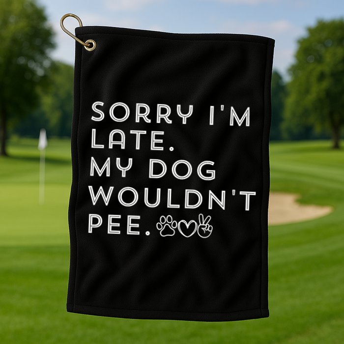 Sorry I'm Late. My Dog Wouldn't Pee. Funny Dog Puppy Lover Golf Towel