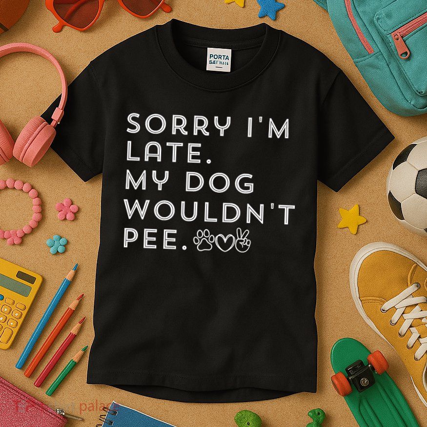 Sorry I'm Late. My Dog Wouldn't Pee. Funny Dog Puppy Lover Kids T-Shirt