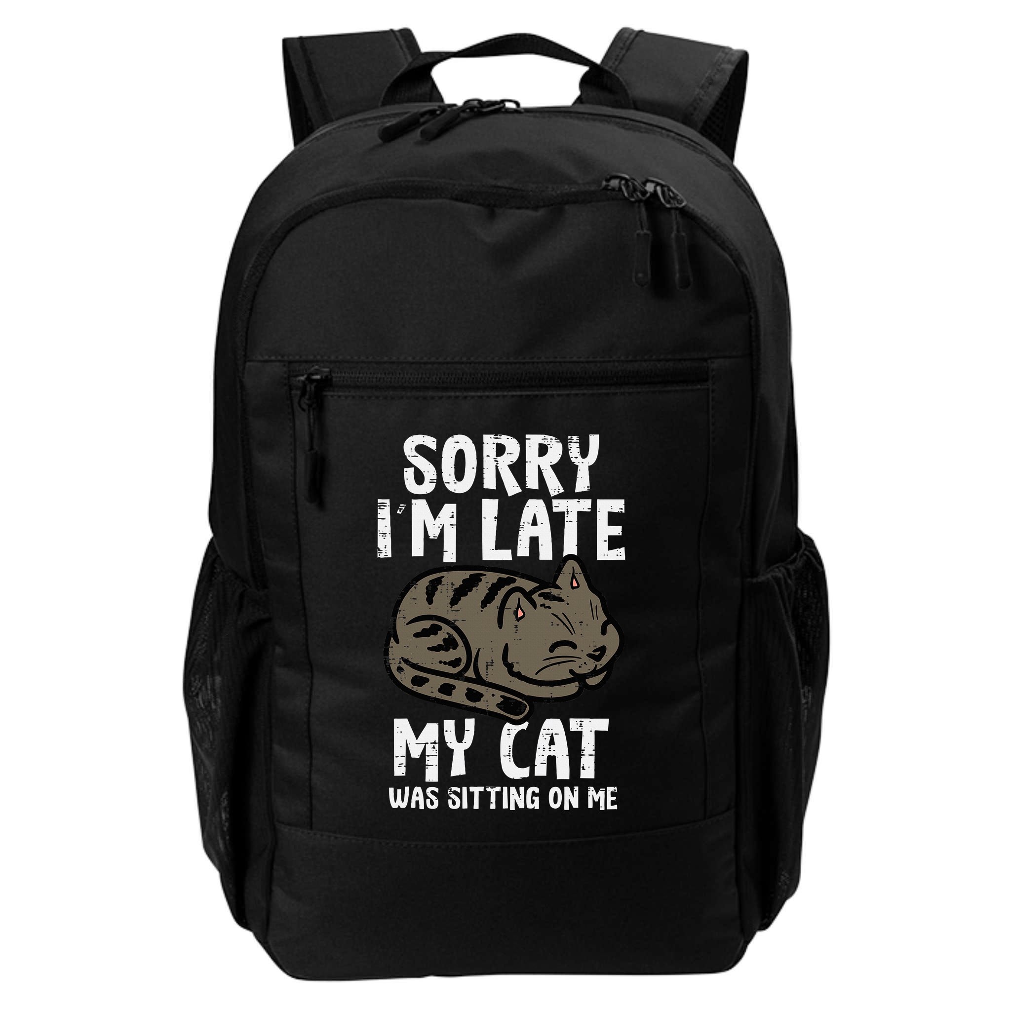 Sorry Im Late Cat Sitting On Me Funny Pet Backpack