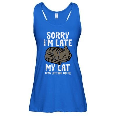 Sorry Im Late Cat Sitting On Me Funny Pet Ladies Essential Flowy Tank