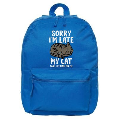 Sorry Im Late Cat Sitting On Me Funny Pet 16 in Basic Backpack
