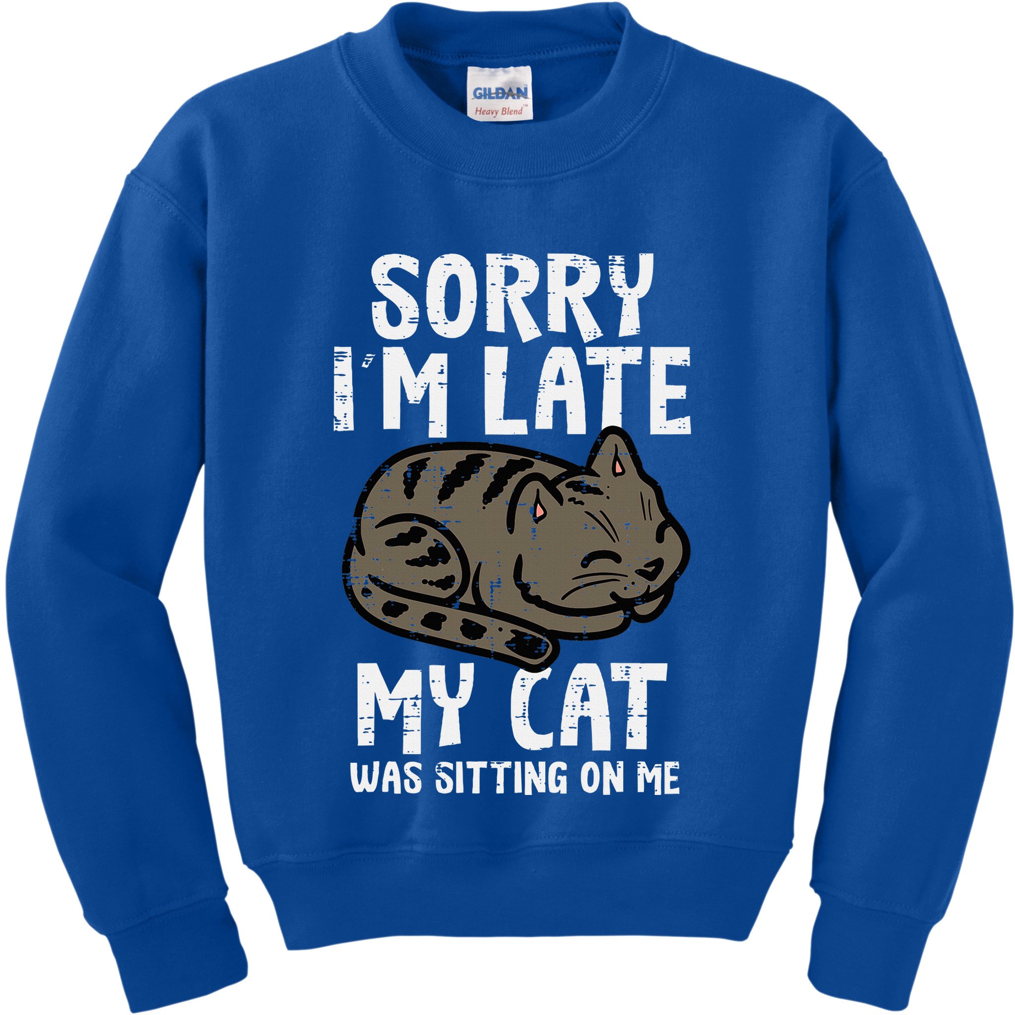 Sorry Im Late Cat Sitting On Me Funny Pet Kids Sweatshirt