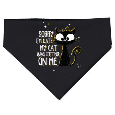 Sorry IM Late My Cat Was Sitting On Me Cute Black Cat USA-Made Doggie Bandana