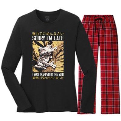 Sorry IM Late I Was Trapped In The Void Japanese Frog Women's Long Sleeve Flannel Pajama Set 