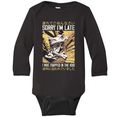 Sorry IM Late I Was Trapped In The Void Japanese Frog Baby Long Sleeve Bodysuit