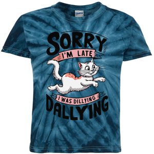 Sorry IM Late I Was Dilly Dallying Cute Baby Cat Kids Tie-Dye T-Shirt