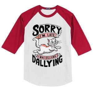 Sorry IM Late I Was Dilly Dallying Cute Baby Cat Kids Colorblock Raglan Jersey