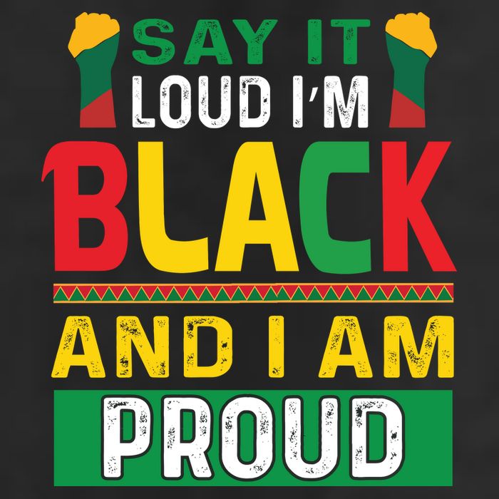 Say It Loud I'm Black And I'm Proud African American Gift 7 Panel Mesh Trucker Snapback Hat